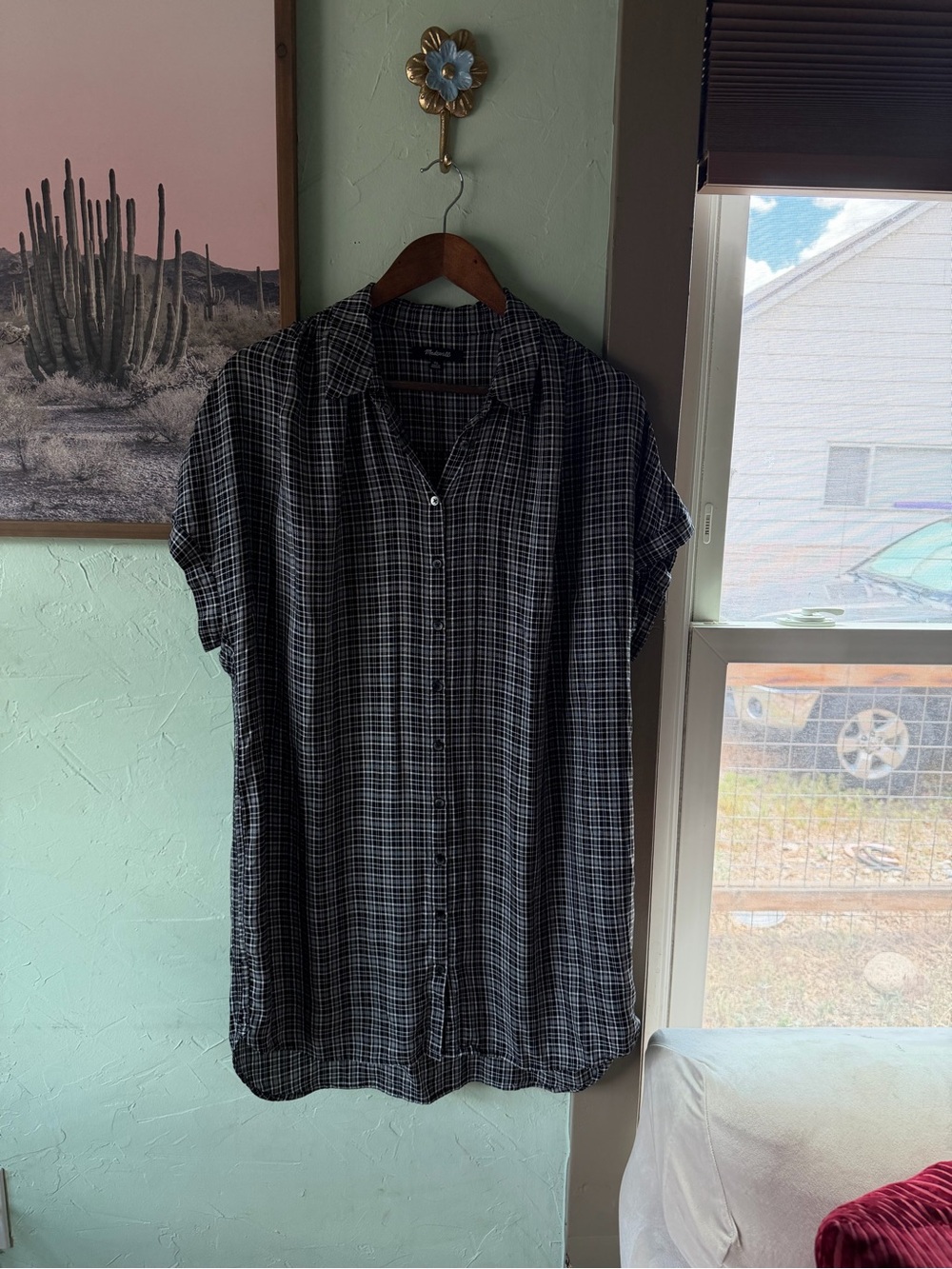 Madewell Black White Plaid Flannel Shirt Dress Size XL - Picture 2 of 7